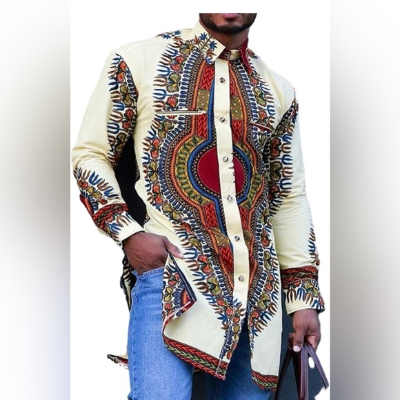 Men's Multicolor Dashiki Shirt NWT Size M - Picture 1 of 8